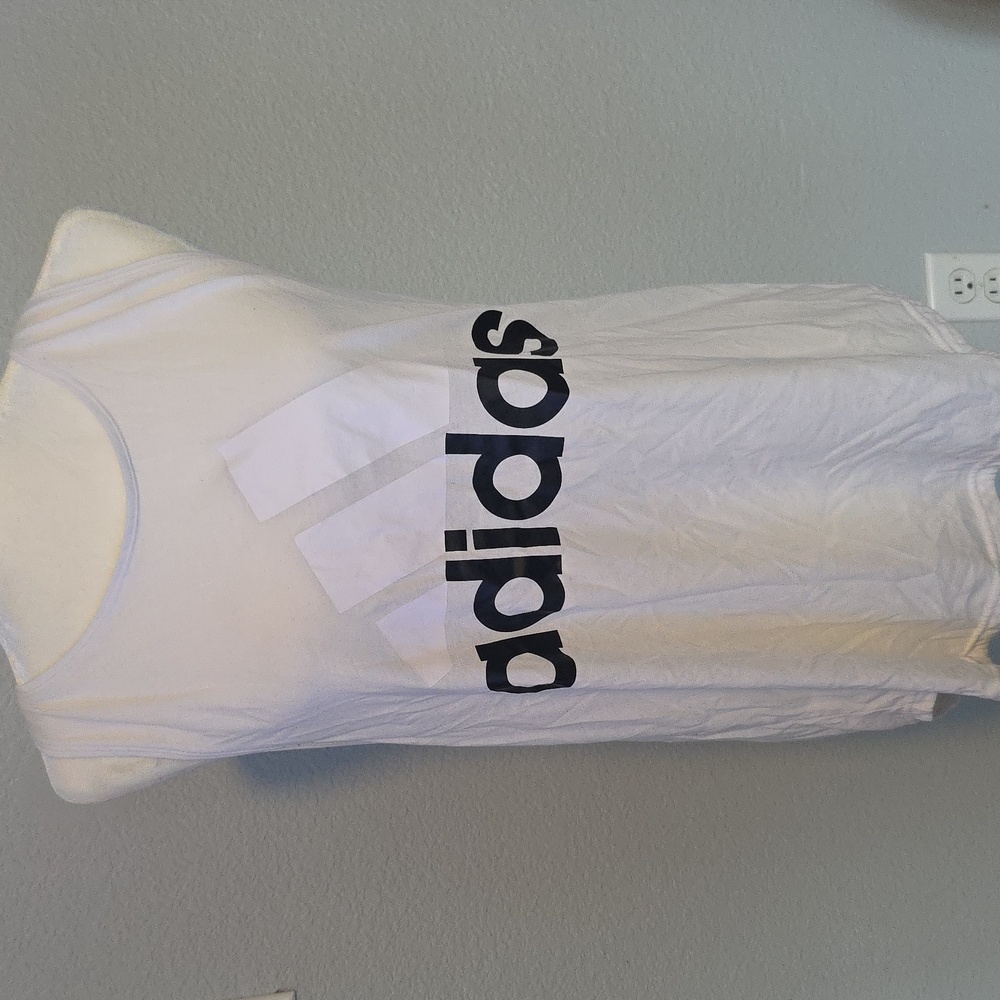 Adidas White With Black Logo Tank Top Women's Size Large